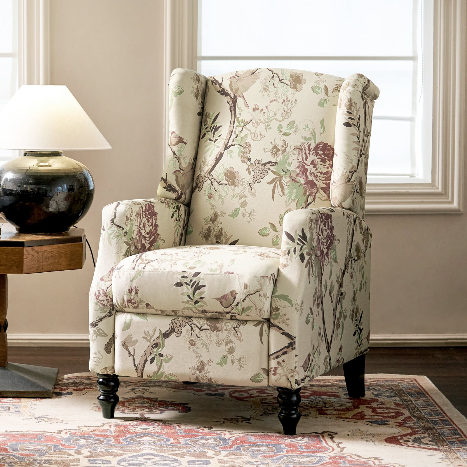 Mid Century Wingback Recliner Armchair with Wood Legs Fabric Sofa for Home Theater Walmart