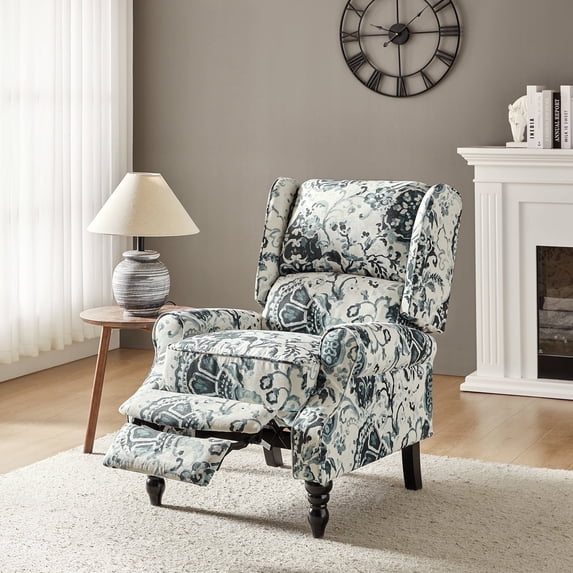 Vintage Floral Wingback Manual Push Back Recliner Chair for Living Room Home Theater GREENGUARD Certified Floral