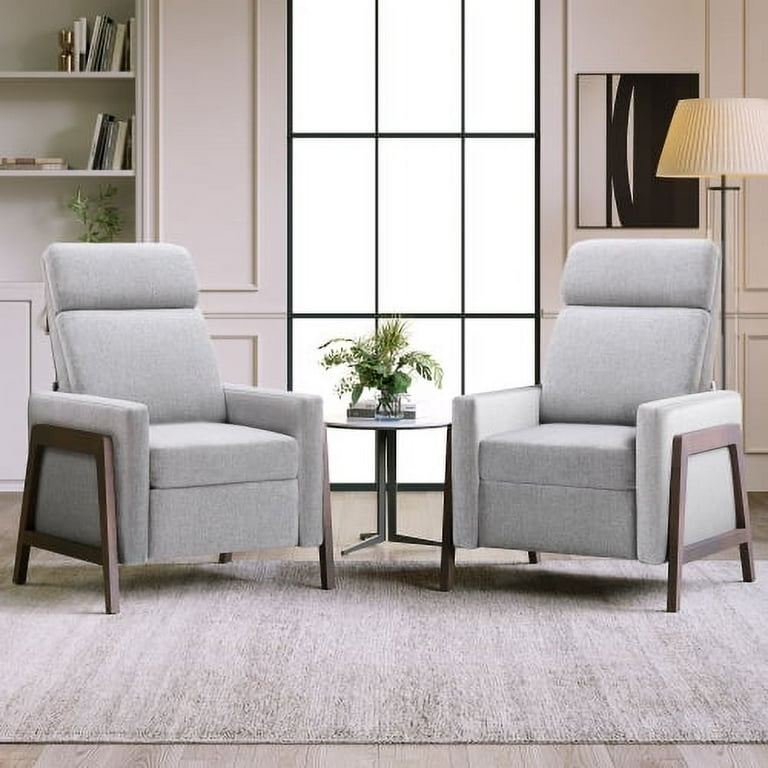Recliner Chair Set of 2 Linen Upholstered Push Back Recliner Chair with  Adjustable Backrest and Retractable Footrest Accent Chair with Thick Seat  Cushion and Solid Wood Frame for Living Room, Gray 