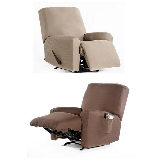 Recliner Chair Stretch Fabric Slip cover 4-piece Set Complete Cover tight fit BROWN