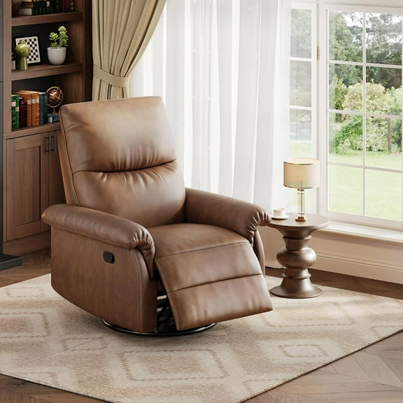 Recliner Chair,Swivel Glider Chair for Adults,Rocking Recliner for Nursery,Upholstered PU Leather Sofa Chair Glider Recliner Nursery Chair for Living Room Bedroom