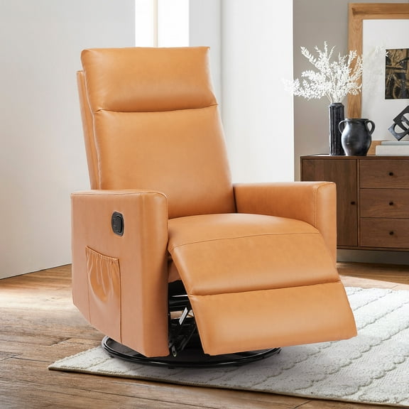 Recliner Chair, Swivel Rocking Glider, Nursery Recliner with Extra Large Footrest, High Back Upholstered Deep Seat for Living Room, Brown