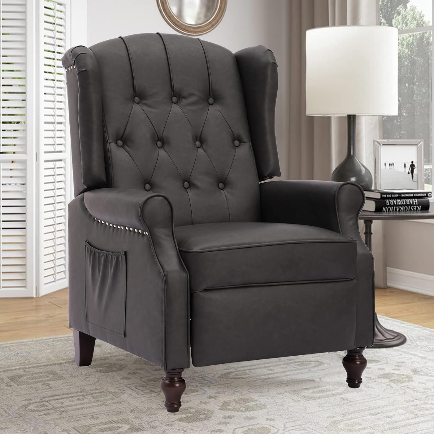 Recliner Chair, Tufted Comfy Wingback Design Push Back Recliners Faux