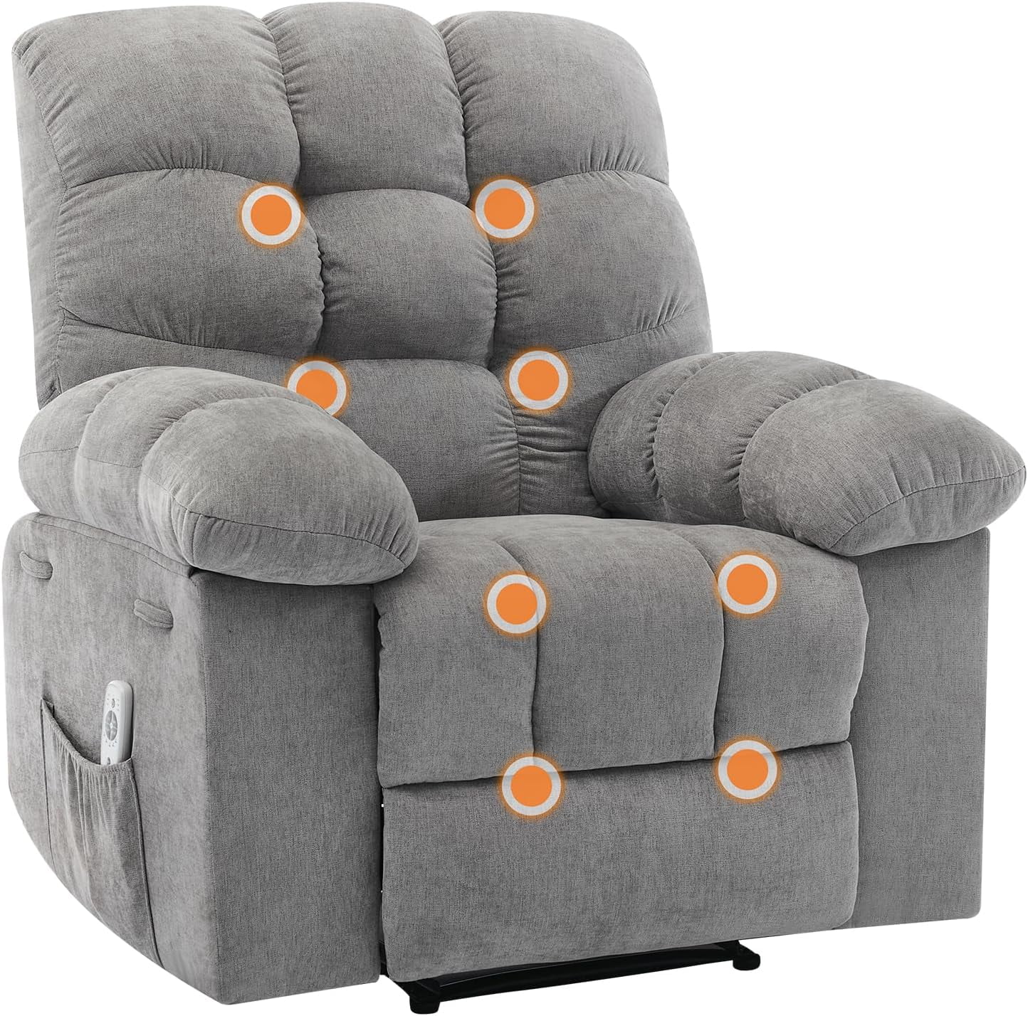 Recliner Chair, Wide Rocker Chair, Rocking Chair with Massage and Heat, Heat Ergonomic Overstuffed Breathable Fabric Reclining Chair with 2 Side Pockets, Remote Control, Living Room, Bedroom