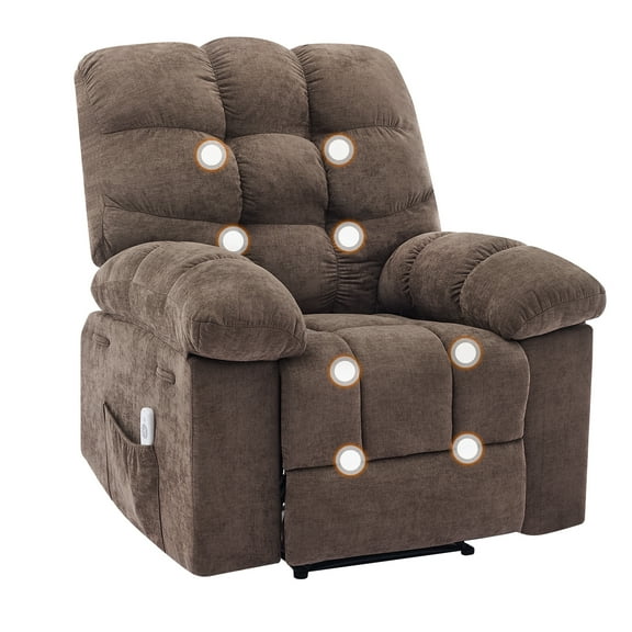 Recliner Chair, Wide Rocker Chair, Rocking Chair with Massage and Heat,Heat Ergonomic Overstuffed Breathable Fabric Reclining Chair with 2 Side Pockets