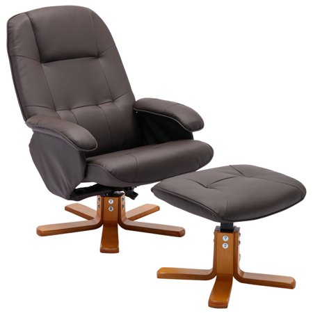 Recliner Chair With Ottoman, Cosymart Swivel Recliner Chair with Wood Base For Livingroom, Bedroom, Faux Leather Beige,Grey
