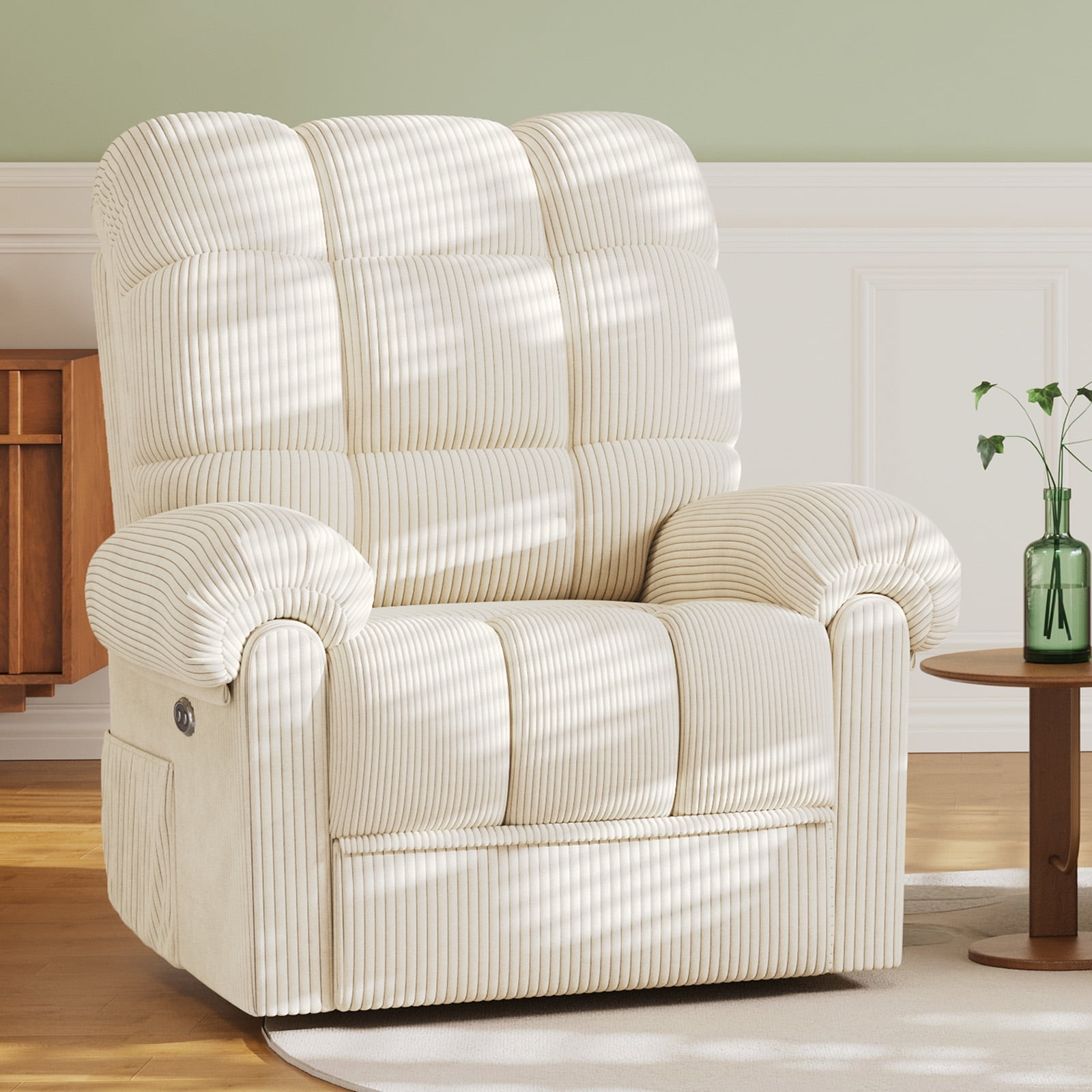 Corduroy Fabric Best Power Lift Recliner Chair Comfy Living Brown