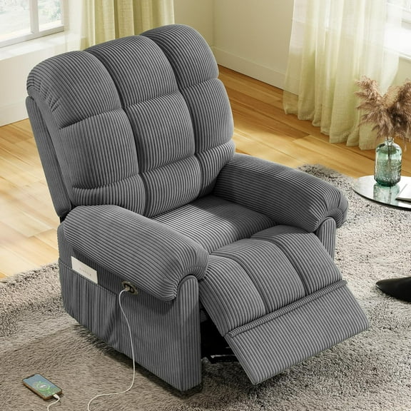Neche Electric Recliner Chair, Comfy Lay Flat Sofa for Small Spaces, Living Room, One Box, Gray