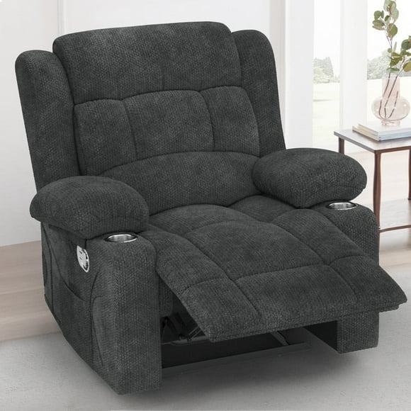 ODUMDUM Oversized Recliner Chair for Adults, Manual Wide Seat Fabric Recliner Sofa with Cup Holders, Single Lazy Boy Sofa Seat for Living Room, RV, Gray