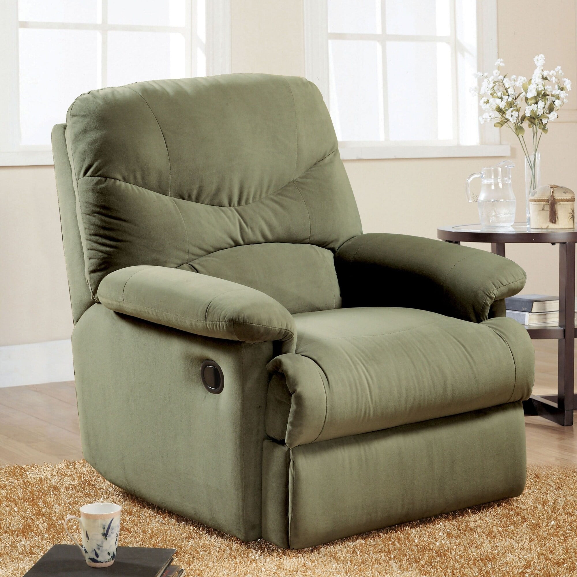 Sage Microfiber Recliner with Massage and Wood Frame