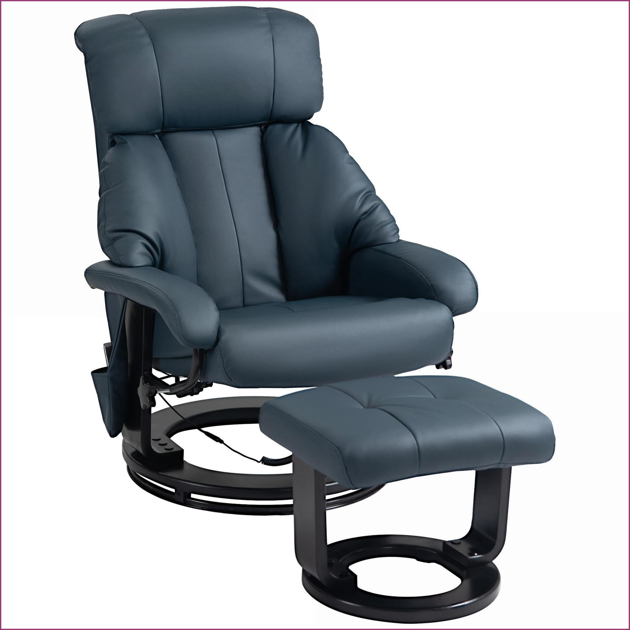 Recliner Chair with Massage, 360 Swivel & Footstool, Royal Blue | PU Leather