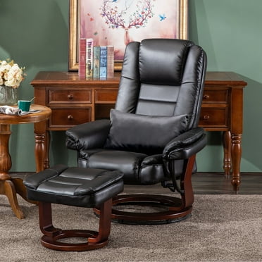 Recliner Chair with Ottoman, Swivel Recliner 360 Degree with Footrest, Vibration Massage, Living Room(Black)