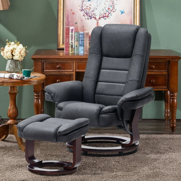 Recliner Chair with Ottoman, Swivel Recliner 360 Degree with Footrest, Vibration Massage, Living Room(Dark Grey)