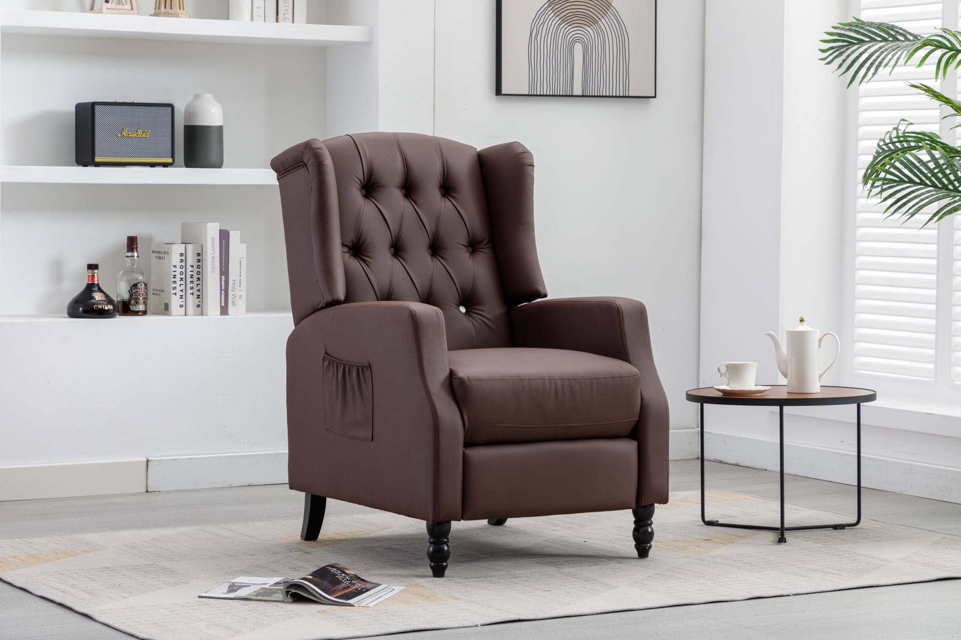 Recliner Chair with Side Pocket, Modern Reclining Chair for Reading