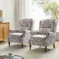 thumbnail image 1 of Recliner Chairs Push Back Set of 2 Upholstered Mid Century Wingback Armchairs Fabric Sofa Home Theater Couches Wood Legs Home Living Room Beige Pattern, 1 of 7