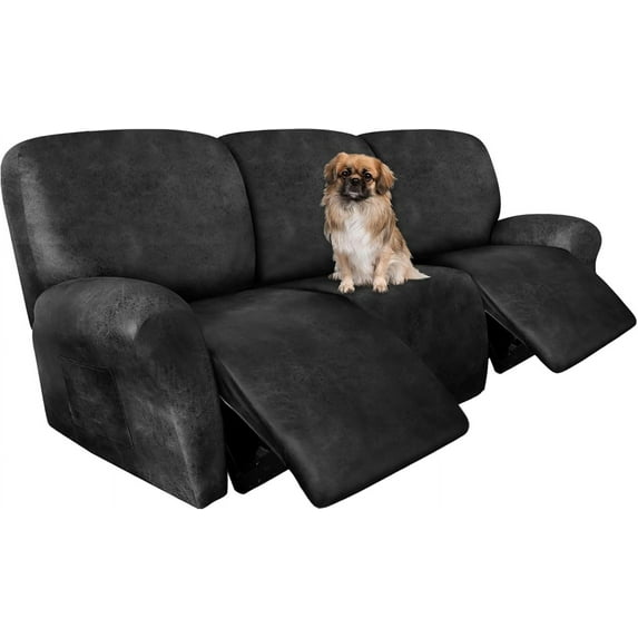 Recliner Couch Cover Leather Look Recliner Sofa Covers for 3 Cushion Reclining Sofa Slipcovers 8-Pieces Furniture Protector Spandex Fabric Washable (3 Seater, 02 Dark Gray)