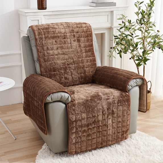 Recliner Cover, Plush Velvet Recliner Sofa Cover, Non-Slip Elastic Straps Furniture Protector Machine Washable Pet Friendly