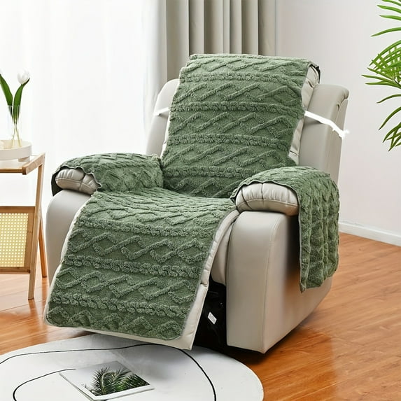 Recliner Cover under $5! kkbbma Stretch Recliner Chair Cover with Elastic Straps, Velvet Sofa Slipcover Non-Slip, Furniture Protector for Living Room