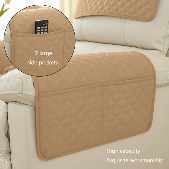 Recliner Covers Armrest Covers Chair Head Covers Armrest Towel Single Sofa Arm Cover with Storage Bags for Furniture Protector Home(Khaki)