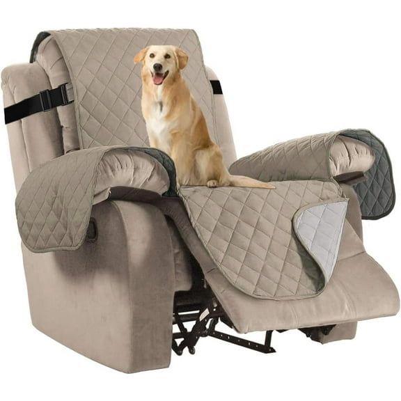 Recliner Covers Recliner Chair Cover Furniture Protector Washable Couch Cover with Elastic Straps for Kids, Pets Khaki Recliner