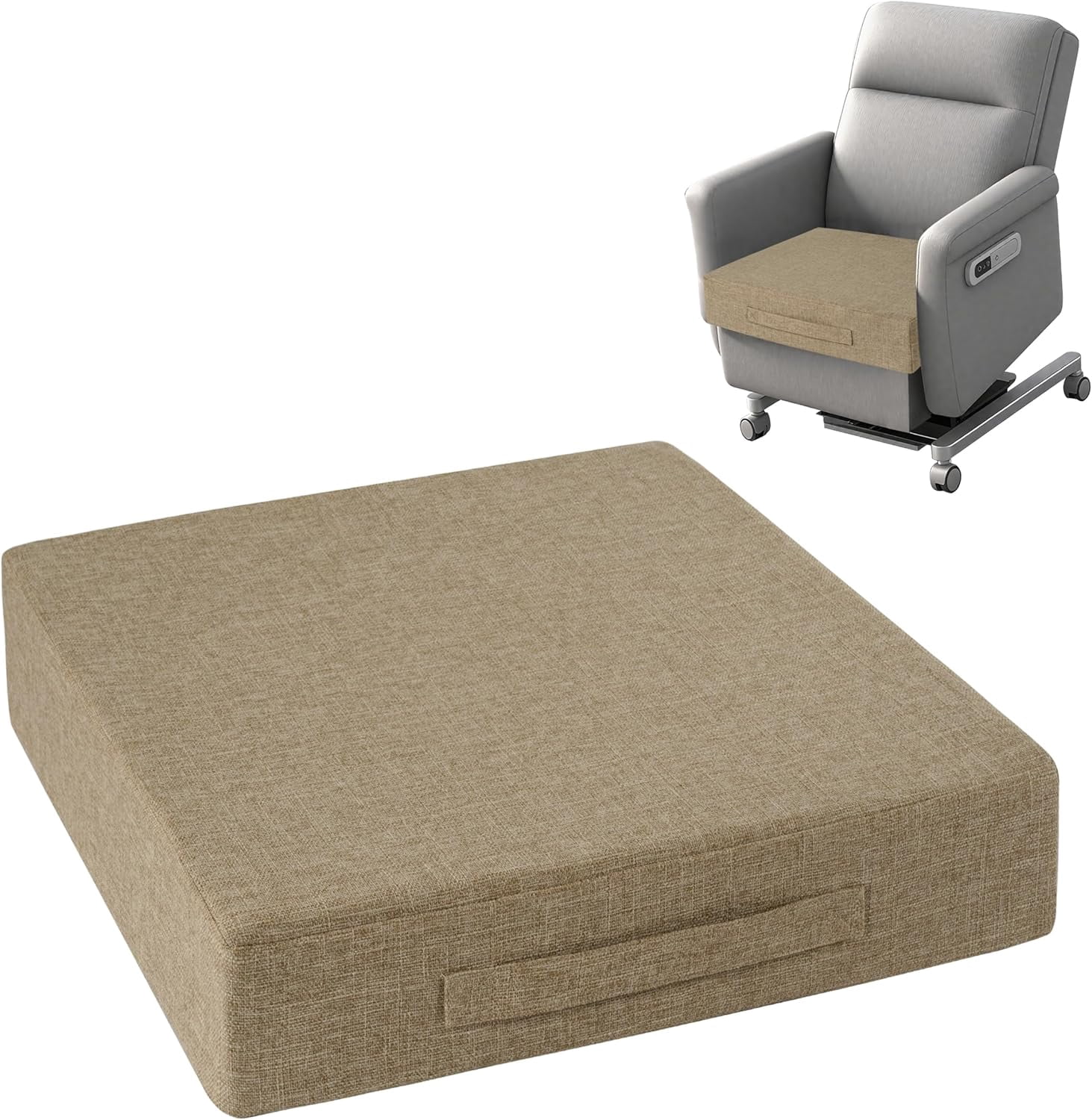 Recliner Cushions for Elderly 20"x20"x4" Thick Seat Cushion for Recliner Chair Large Square Non Slip Chair Pads with Washable Cover for Armchair Couch Beige
