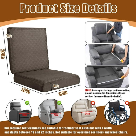 Recliner Cushions for Long Sitting,Egg Crate Foam Recliner Cushion for Elderly Reduces Muscle Fatigue and Provides Air Flow,Extra Large Non-Slip Seat Cushion with Back Support(20204in)