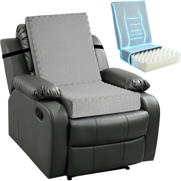 Recliner Cushions for with Support, 20x20x5 Inch Extra Thick Egg Crate Non-Slip Chair Cushion for Seniors Reduces and Provides Air Flow (Grey)