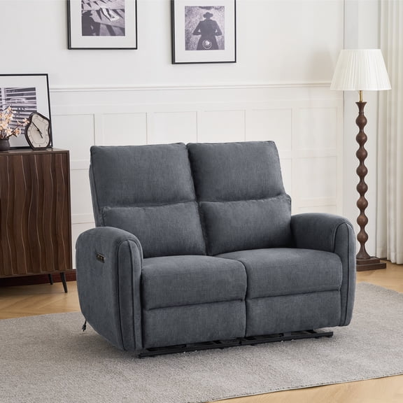 Recliner Loveseat, 2-Seater Zero Clearance Power Reclining Sofa with USB/Type-C Charging, Breathable Chenille Fabric Wall-Hugger Couch for Small Living Room & Apartment (Blue)