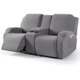 thumbnail image 1 of Recliner Loveseat Cover with Middle Console Stretch Reclining Sofa Slipcover for 2 Seat Jacquard Reclining Couch Sofa Covers Furniture Protector with Elastic Straps Bottom (Light Gray), 1 of 13