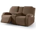 thumbnail image 1 of Recliner Loveseat Cover with Middle Console Stretch Reclining Sofa Slipcover for 2 Seat Jacquard Reclining Couch Sofa Covers Furniture Protector with Elastic Straps Bottom (Coffee), 1 of 13