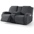 thumbnail image 1 of Recliner Loveseat Cover with Middle Console Stretch Reclining Sofa Slipcover for 2 Seat Jacquard Reclining Couch Sofa Covers Furniture Protector with Elastic Straps Bottom (Black Gray), 1 of 13