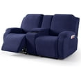 thumbnail image 1 of Recliner Loveseat Cover with Middle Console Stretch Reclining Sofa Slipcover for 2 Seat Jacquard Reclining Couch Sofa Covers Furniture Protector with Elastic Straps Bottom (Navy Blue), 1 of 13