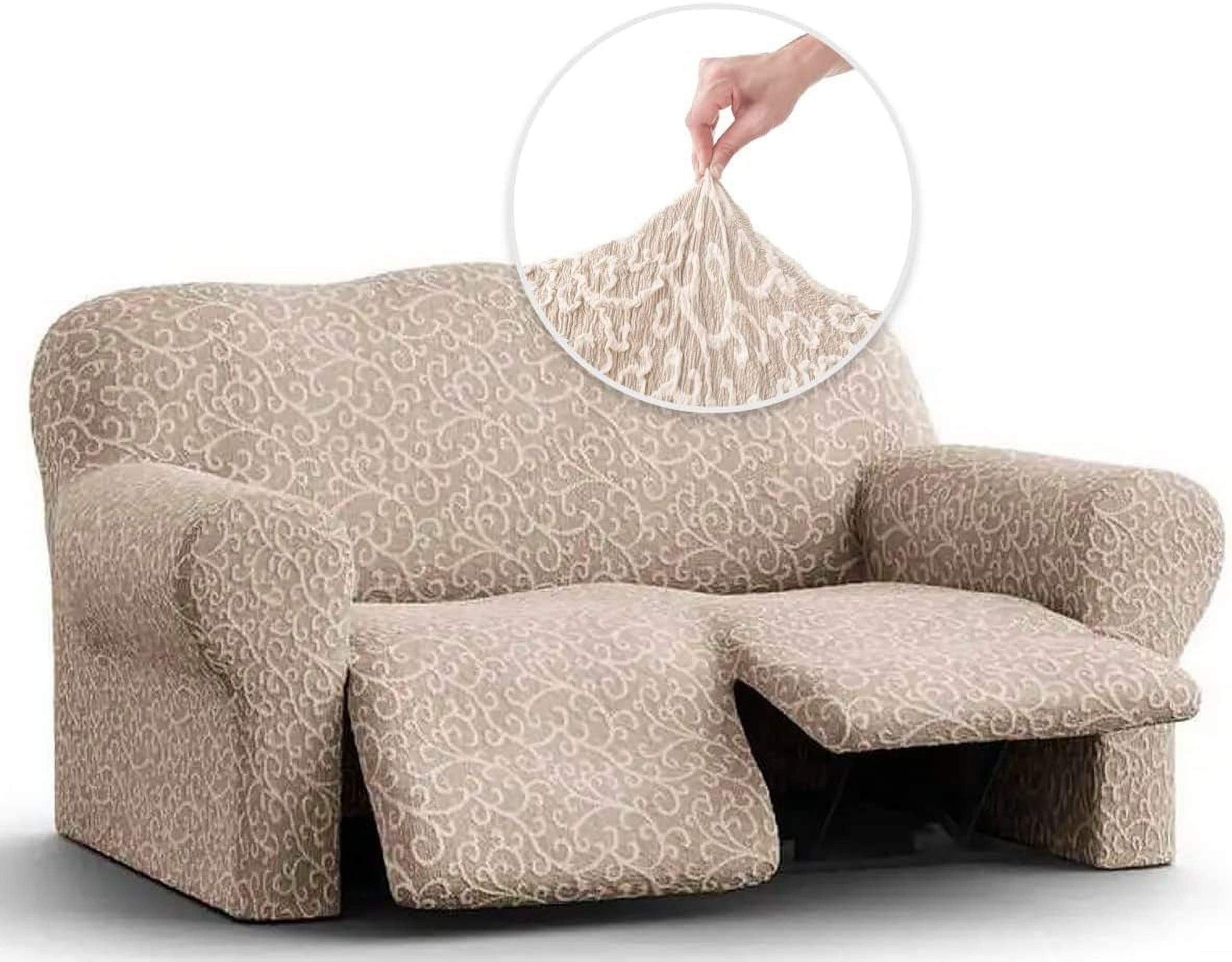 Recliner Loveseat Cover Reclining Slipcover Soft Fabric Slipcover 1Piece Form Fit Stretch