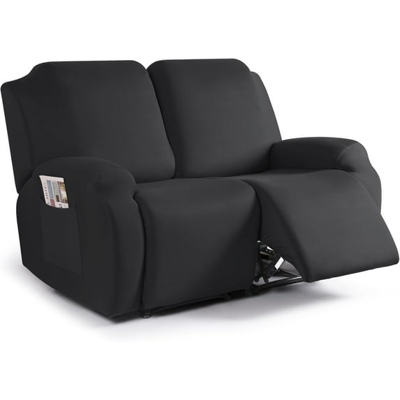 Recliner Loveseat Covers Stretch Sofa Covers for 2 Seat Large Reclining Couch, 2 Pieces Reclining Loveseat Covers Soft Washable Furniture Protector with Pocket (2 Seater Oversized, Black)