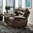 thumbnail image 1 of Recliner Loveseat, Modern PU Leather Tufted Upholstered Recliner Sofa with 2 Cup Holders and Adjustable Positions, Oversized Manual Rocker Recliner with Console and Metal Base for Living Room, Brown, 1 of 6