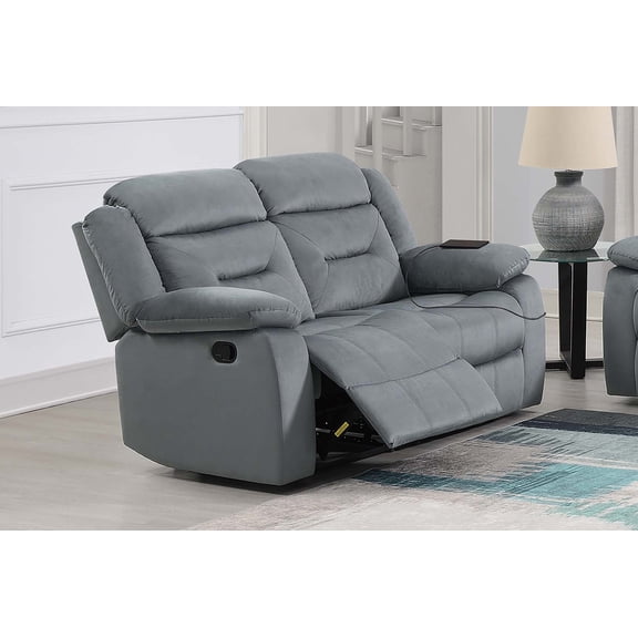 Recliner Loveseat, Velvet Upholstered Sofa with Manual Reclining Handle, USB Charging Port, Pillow Arms, Horizontal Tufting, Dark Gray, 61" x 39" x 40" H for Modern Living Room