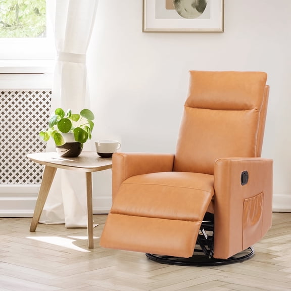 Recliner Message Chair with Footrest, Swivel Rocking Glider, High Back Upholstered Deep Seat for Living Room, Brown