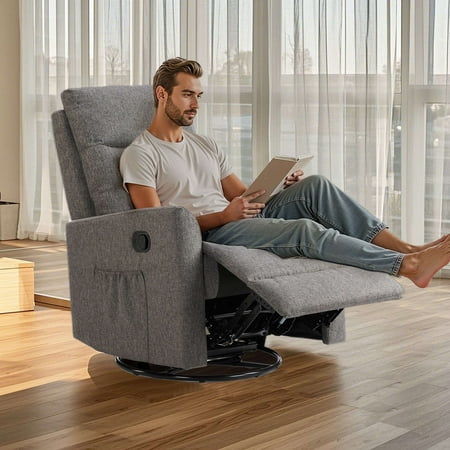 Recliner Message Chair with Footrest, Swivel Rocking Glider, High Back Upholstered Deep Seat for Living Room, Gray