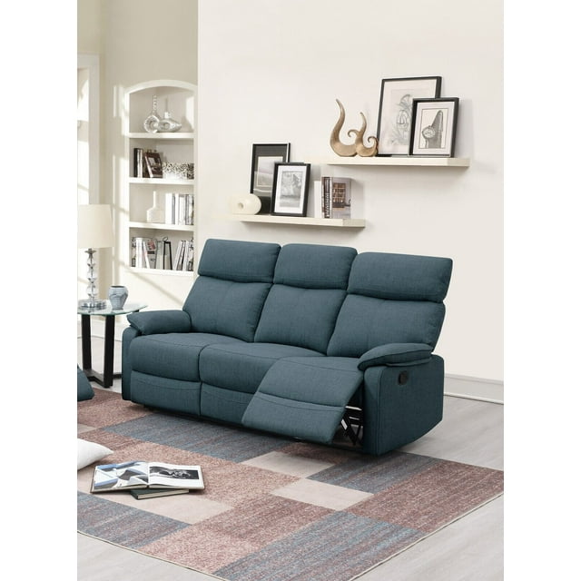 Recliner Motion Sofa 1pc Couch Dark Blue Burlap Fabric High Back Maual ...