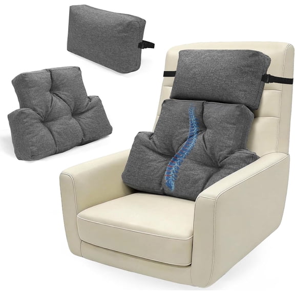 Recliner Neck and Lumbar Support, Shredded Foam Filling Back Rest Cushion with Adjustable Headrest for Pain Relief Lumbar Support Pillow for Recliner Office Chairs Sofa Couch
