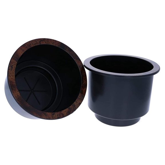 Recliner Parts: Black Plastic Cup Holder with Chrome or Wood Finished , Set of 2 (Wood)