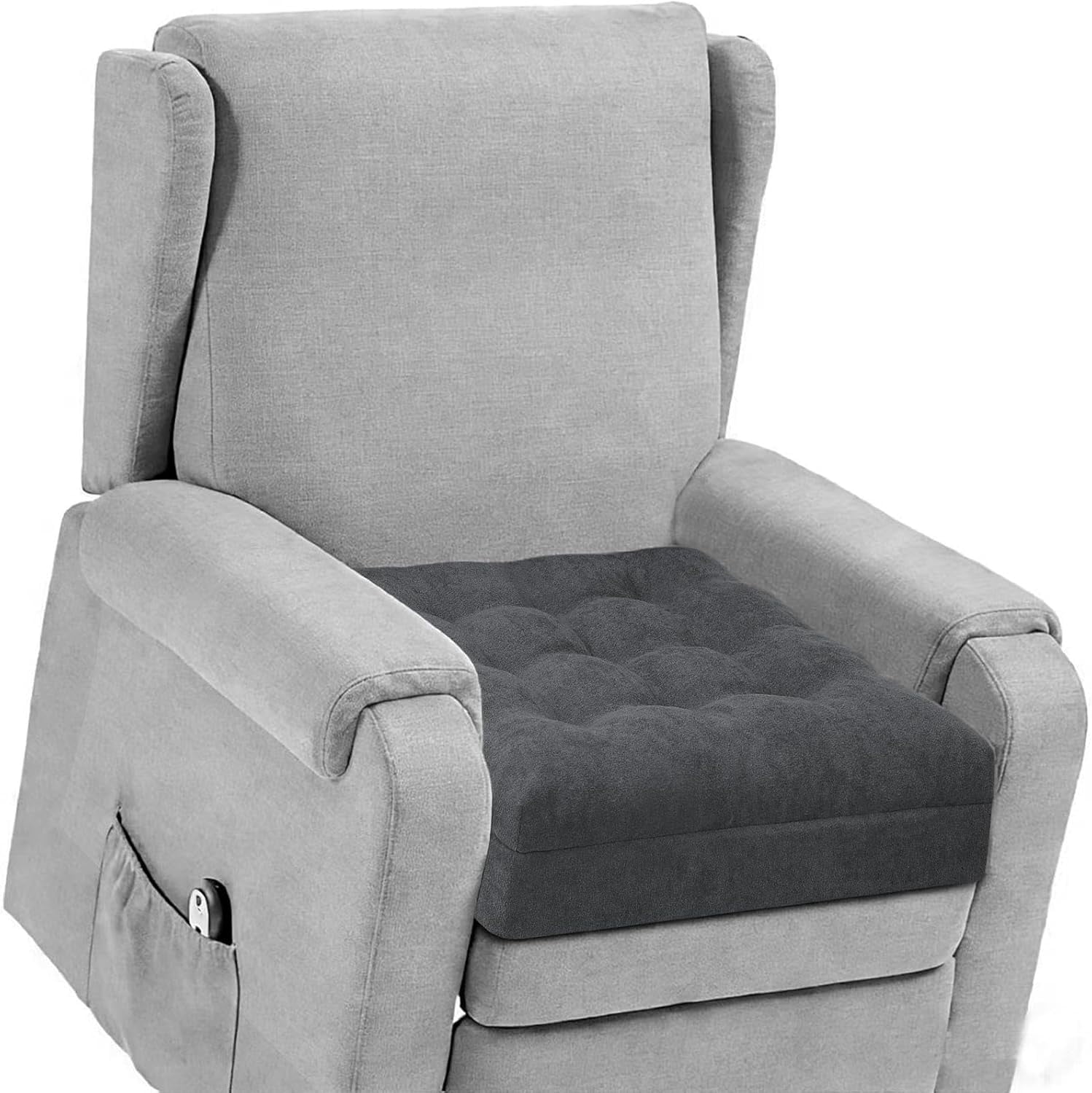 Recliner Seat Cushion for Elderly - Patented Dual Design for Sagging Recliner Replacement & Easy Get Up, Booster Cushion Relieves Back Pain from Sofa, Couch, Chair 20x20x5 Inches Dark Grey
