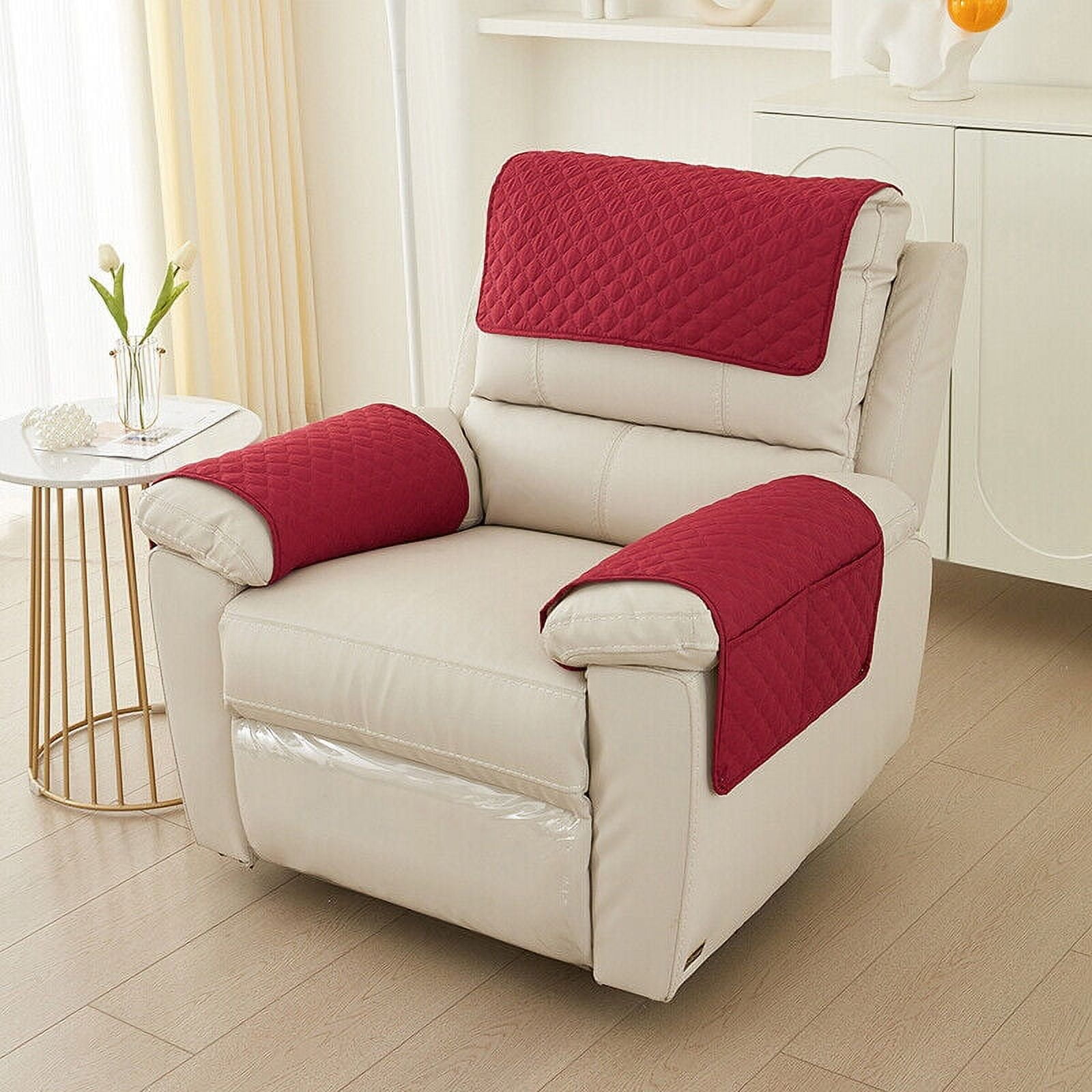 Recliner Slipcovers Chair Arm Covers with Pockets Headrest Sofa Cover 3