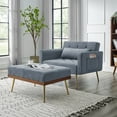 thumbnail image 1 of Recliner Sofa Chair with Ottoman, Convertible Sofa Bed with Two Arm Pockets and 1 Pillow Velvet 2 in 1 Chaise Lounge Chair with 3 Adjustable Angles and Wood Frame Accent Chair for Living Room, Grey, 1 of 7