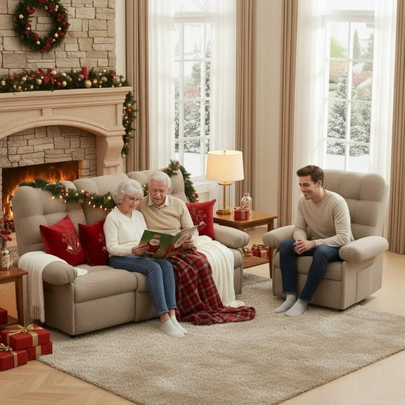 Recliner Sofa Couch Set, 3 Seat Electric Recliner with Remote Control and Side Pocket for Families and Friends, Modern Power Recliner Sofa for Living Room Home Theater, Deep Coffee