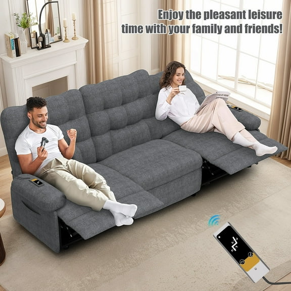 Recliner Sofa Couch Set, 3 Seat Electric Recliner with Remote Control and Side Pocket for Families and Friends, Modern Power Recliner Sofa for Living Room Home Theater, Gray