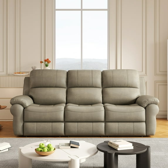 Recliner Sofa, PU Leather Reclining Sofa with USB Button and Wireless Charger, Recliner Sofa 3-Seat Reclining Sofa for Living Room, Office, Home Theater,Genuine Leather (Khaki)