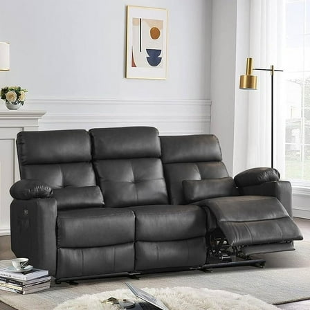 Recliner Sofa, Power Reclining Sofa with Heat and Massage, 3 Seater Power Recliner Couch with USB Ports, Cup Holders, Side Pockets, Faux Leather Wall Hugger Sofa Recliners for Living Room