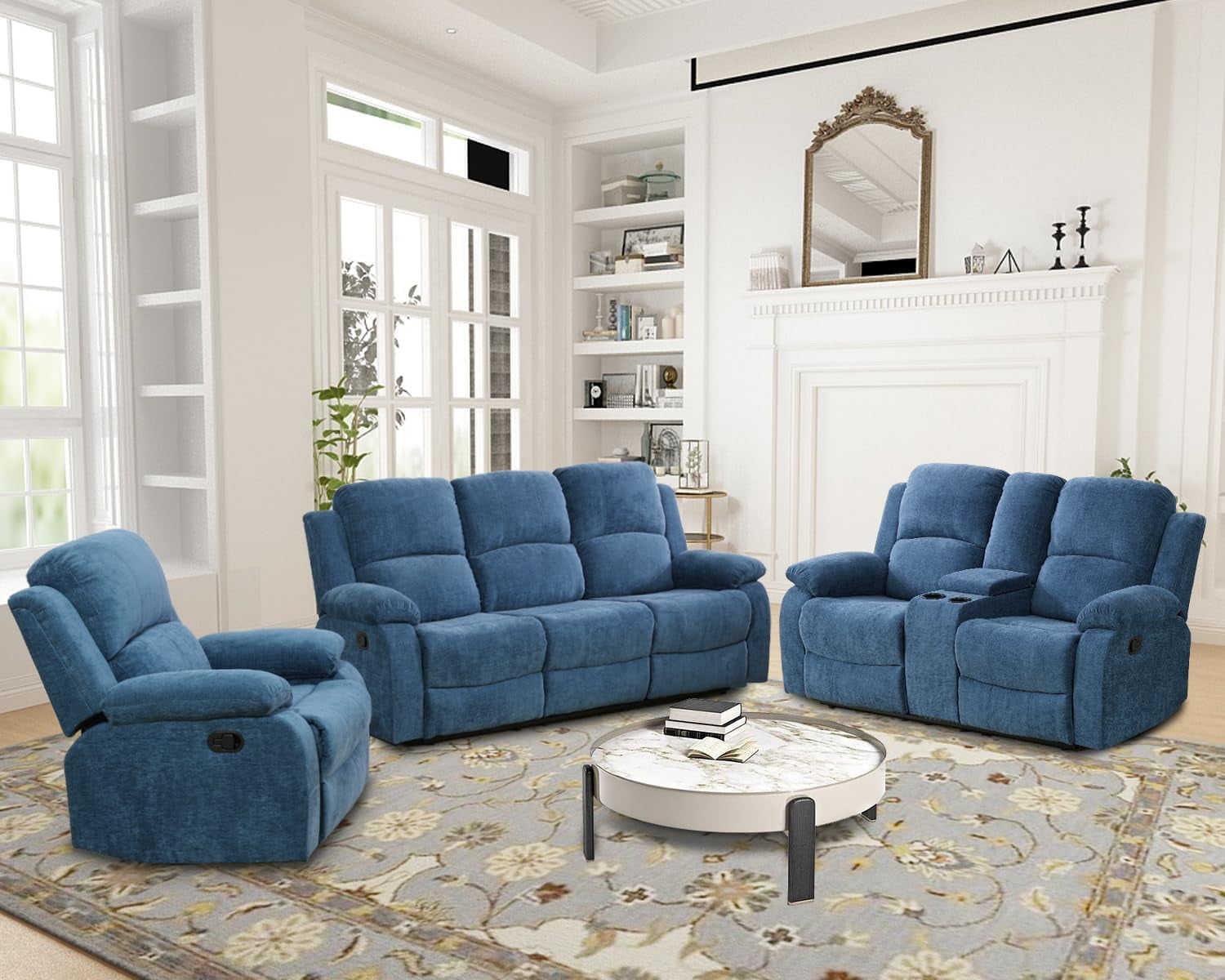 Recliner Sofa Set Living Room Furniture, Microfiber Fabric Reclining ...