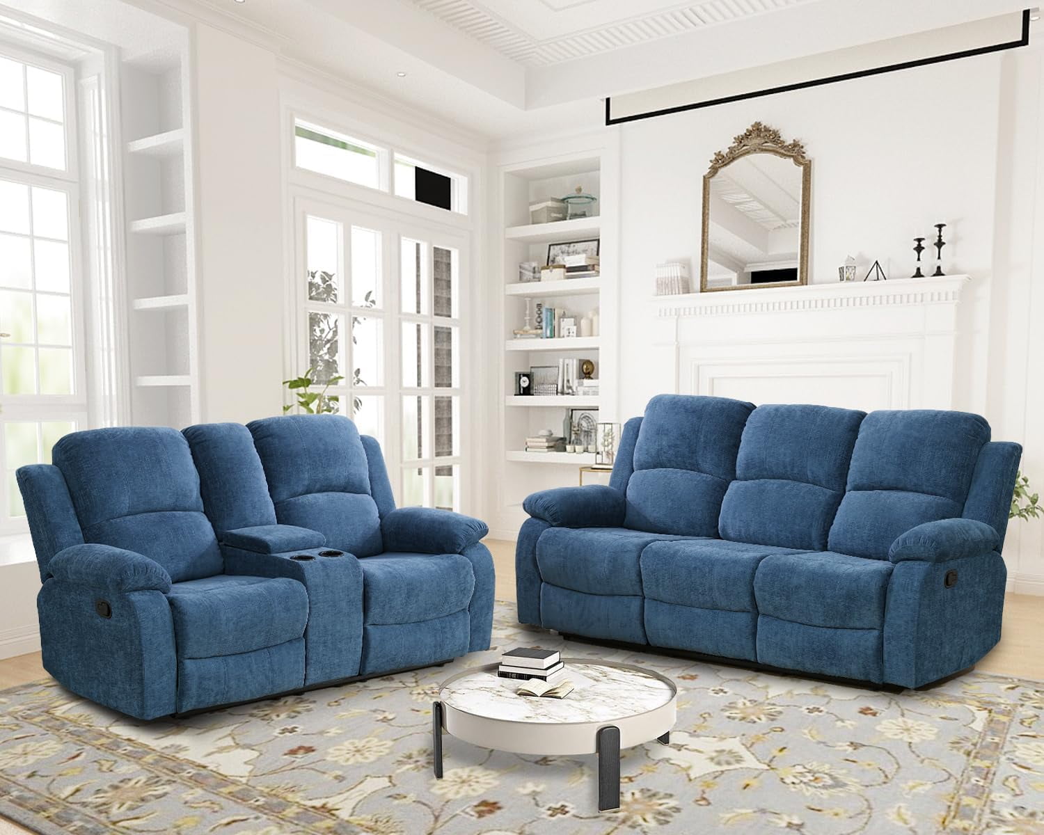 Recliner Sofa Set Living Room Furniture, Microfiber Fabric Reclining ...